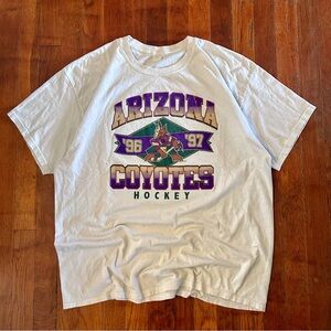 Vintage Arizona Coyotes ‘90s NHL Hockey Double Sided Graphic White T-shirt L